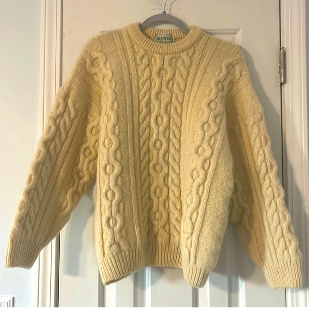 Irish Knit Wool Fisherman Sweater in Cream